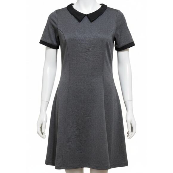 HM Womens Dress 8 Gray Wednesday Adams Inspired Peter Pan Black Collar Grunge - Picture 1 of 8